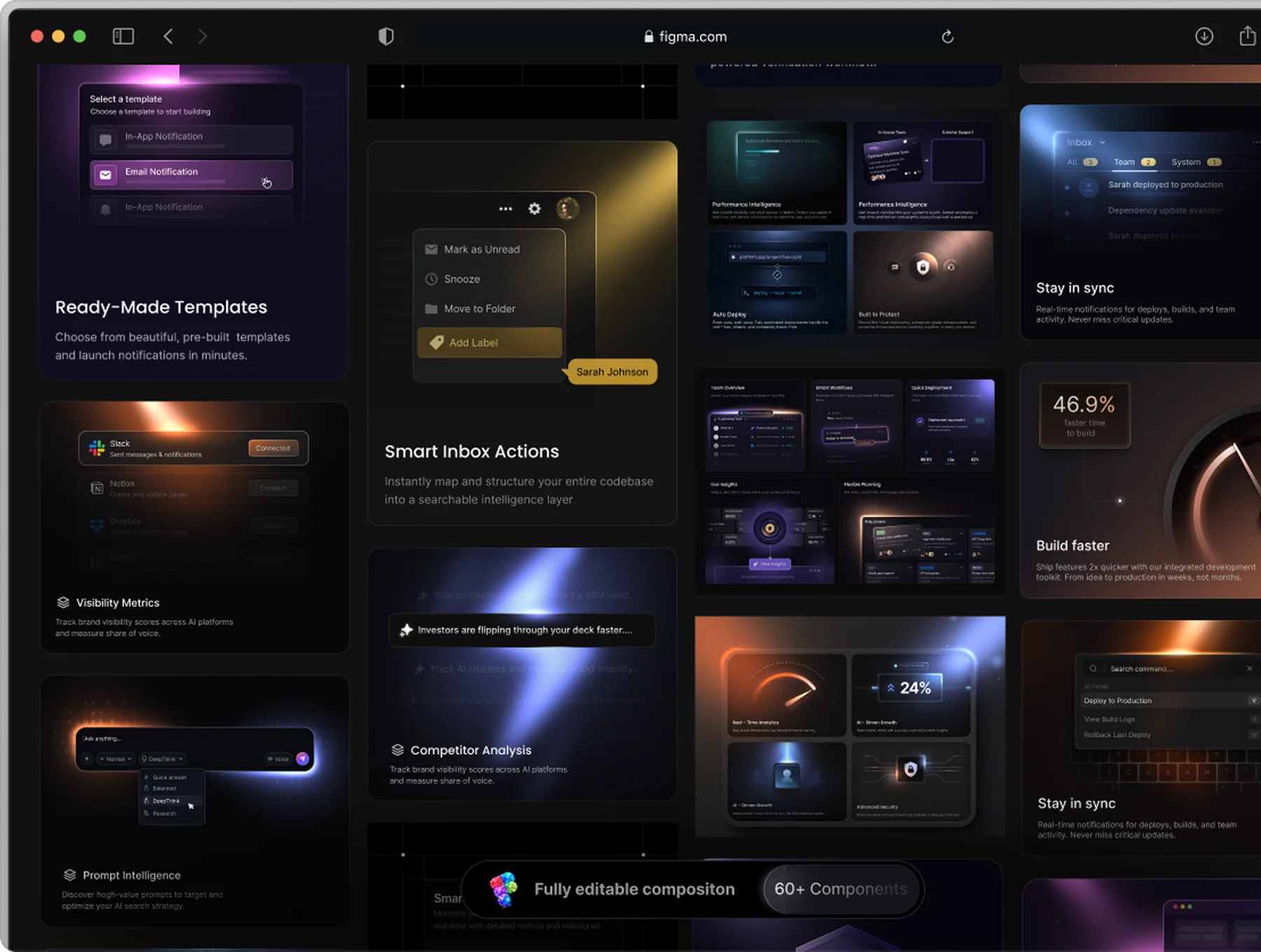 Dark Bento UI Kit — Figma Components for SaaS, AI & Landing Page