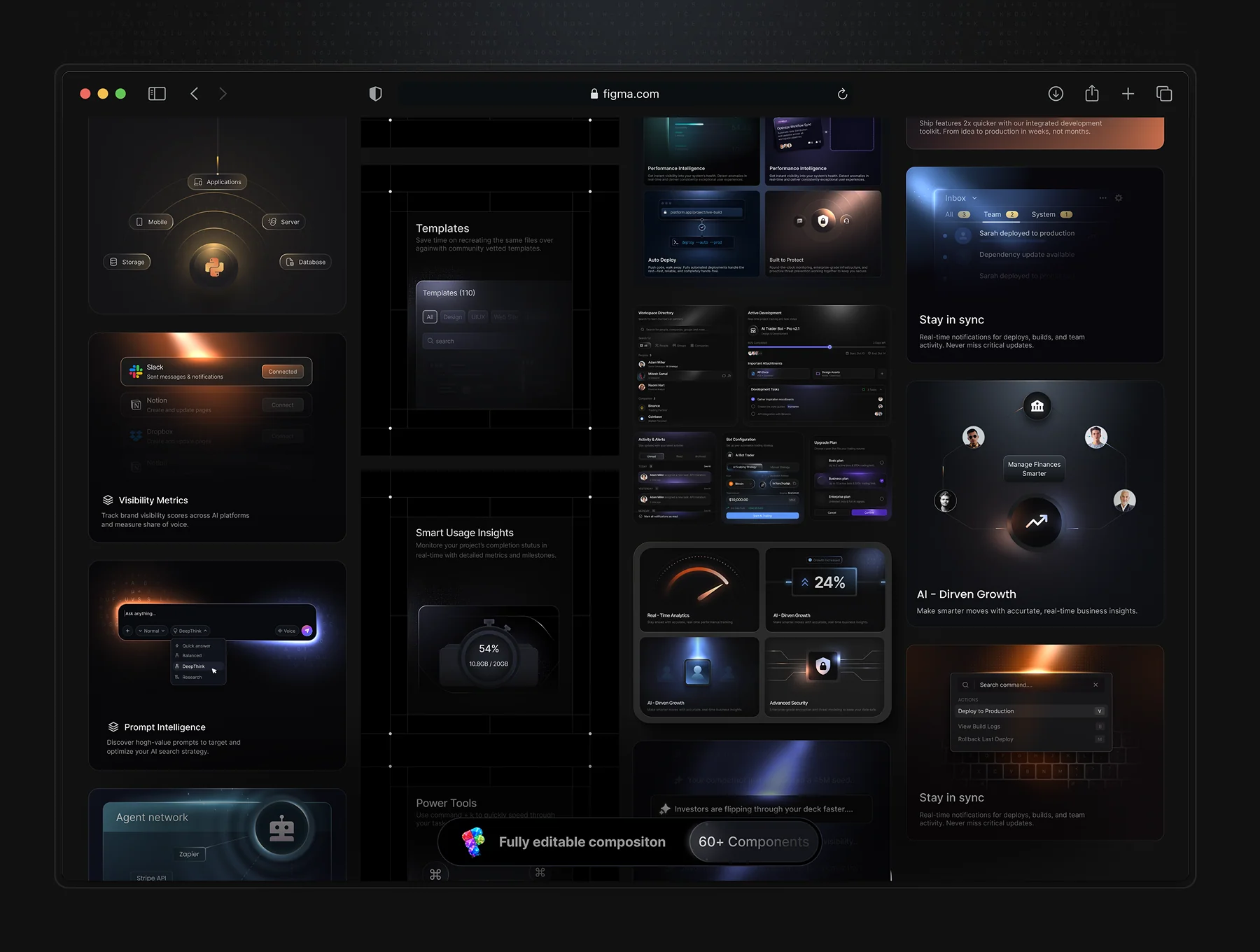 Dark Bento UI Kit — Figma Components for SaaS, AI & Landing Page 4