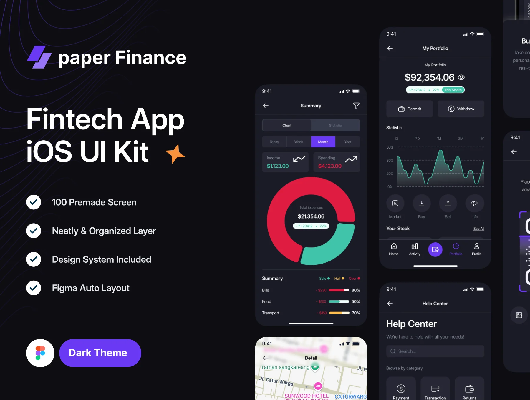 Dark Mode - Paper Finance (Fintech mobile UI Kit)