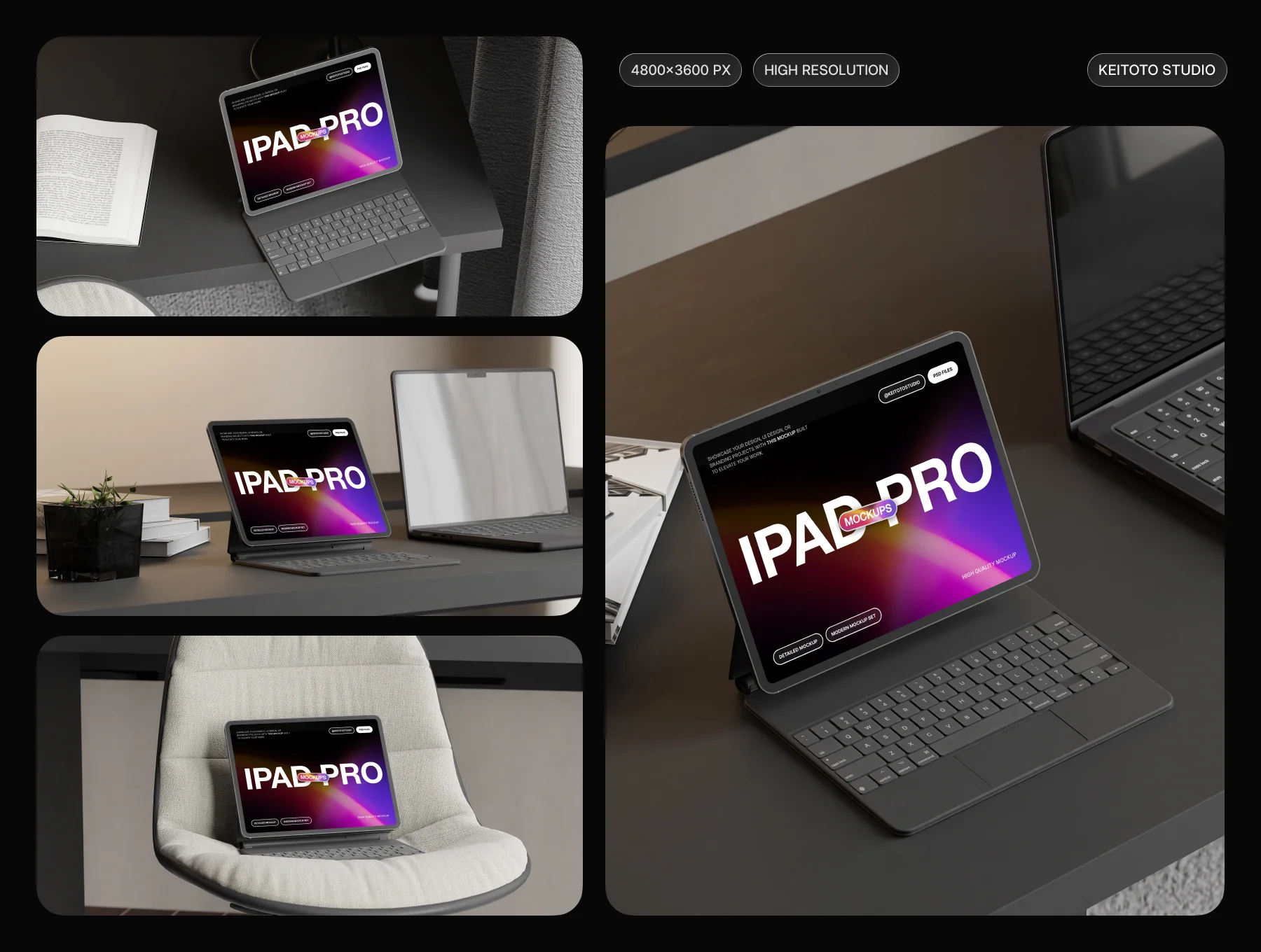 Dark Office Setup iPad Pro Mockup Collection