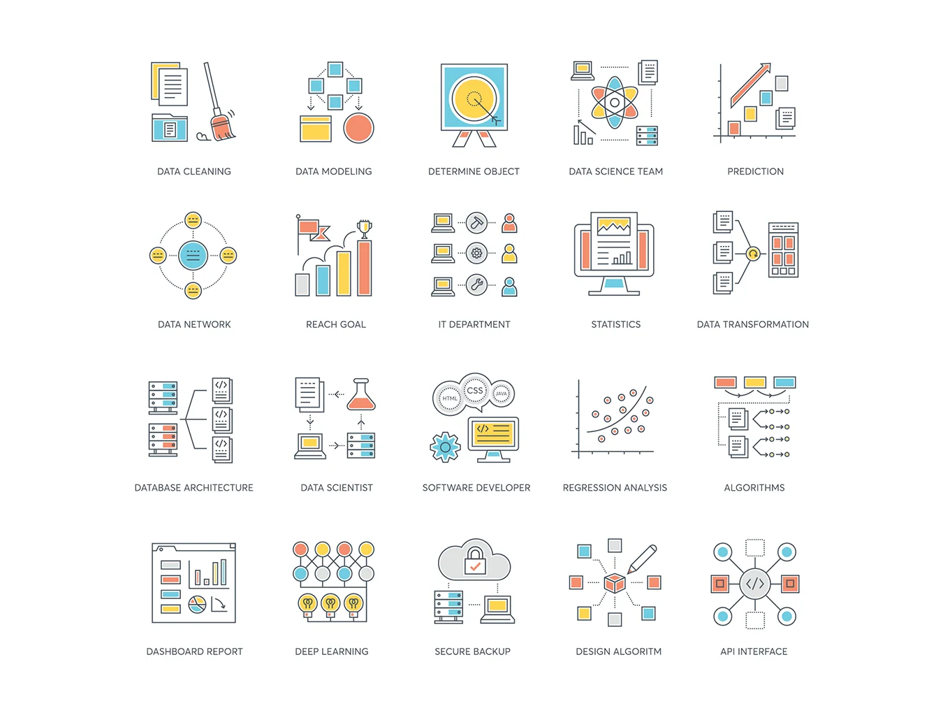 73 Data Analytics Icons | Color Line Series 3