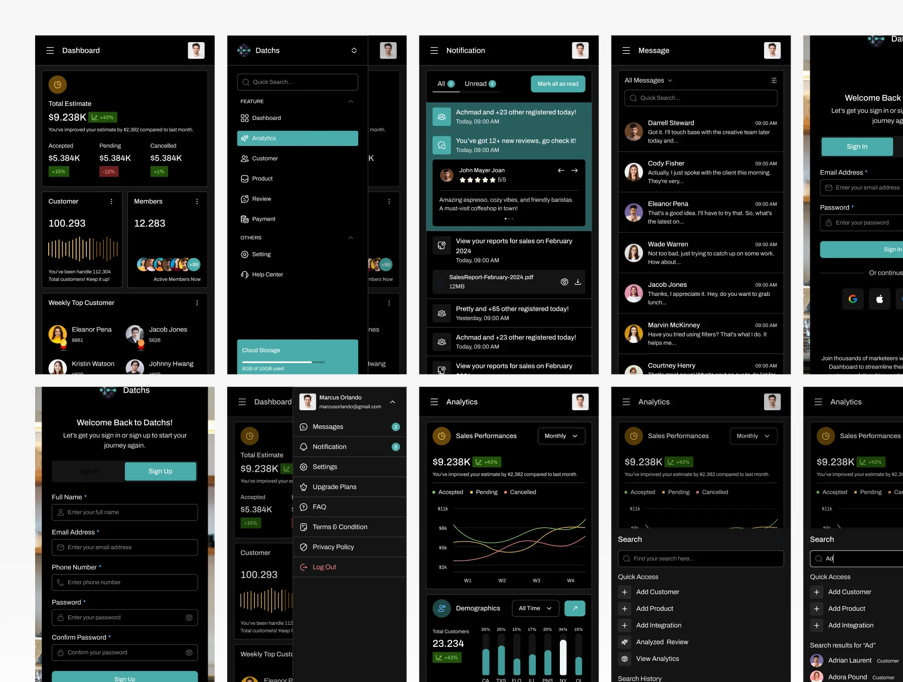 Datchs – CRM Dashboard UI Kit for Sales, HR, and Client Management (Figma) 7