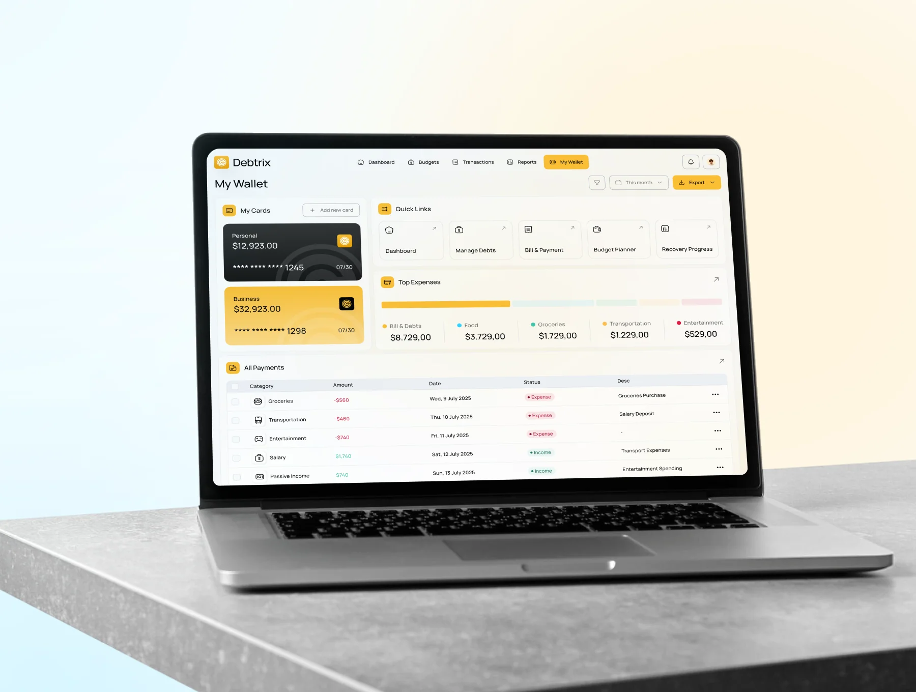 Debtrix — Personal Finance Dashboard UI Kit 7