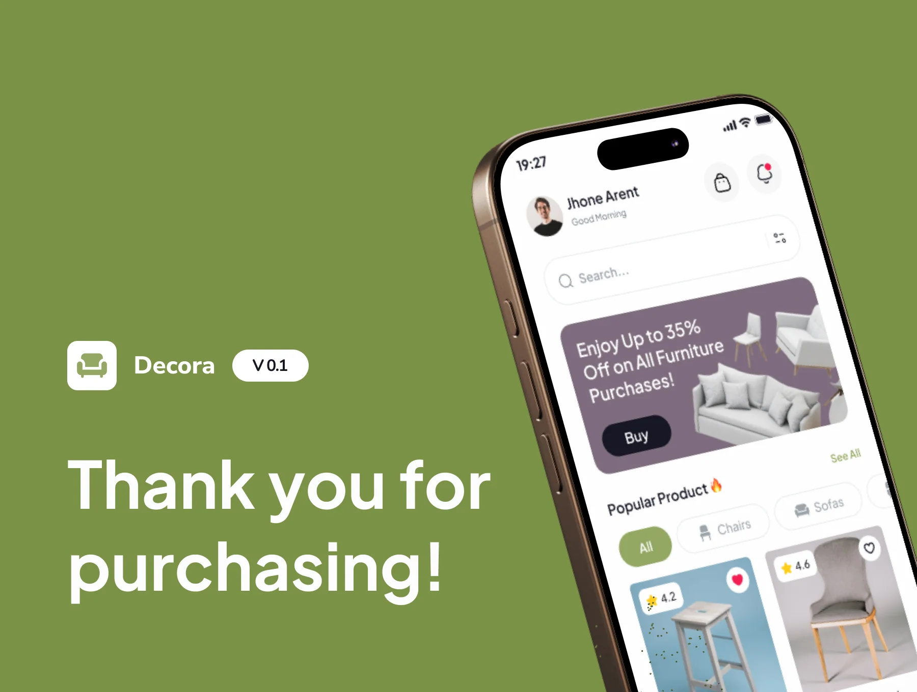 Decora - Furniture Mobile App UI Kit 6