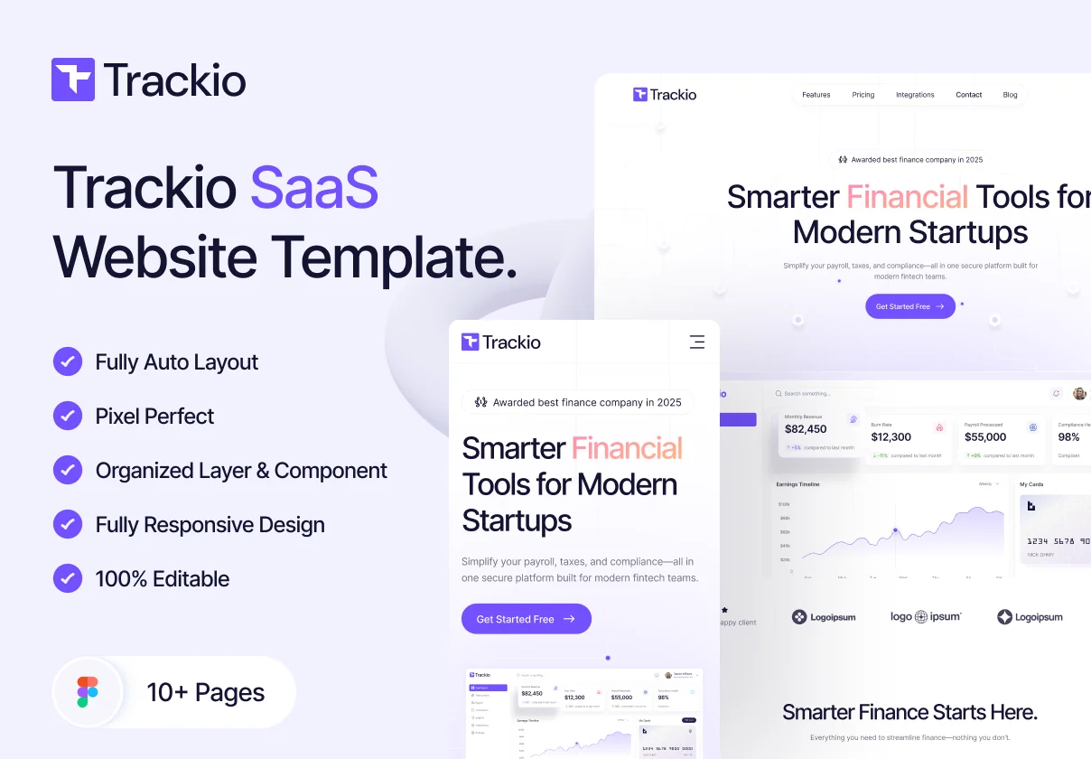 Trackio – Modern SaaS Website Template for Startups & Agencies