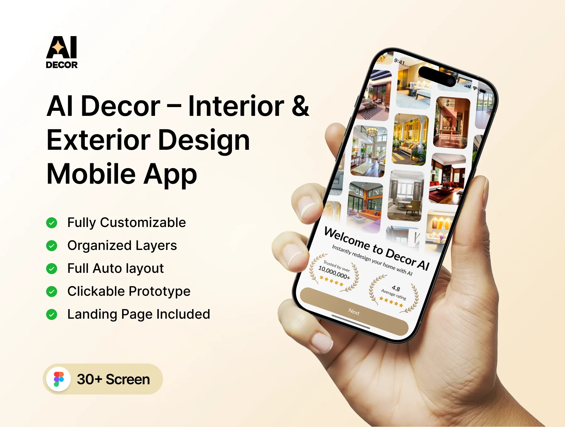 AI Decor – Interior & Exterior Design Mobile App with Landing Page
