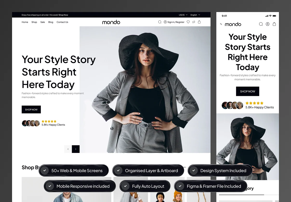 mondo - Shopping Ecommerce Website Framer Template