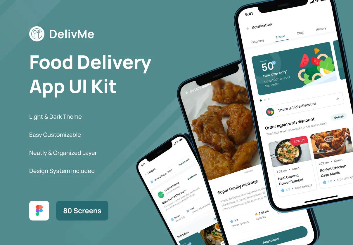 DeliveMe - Food Delivery Mobile App UI Kit