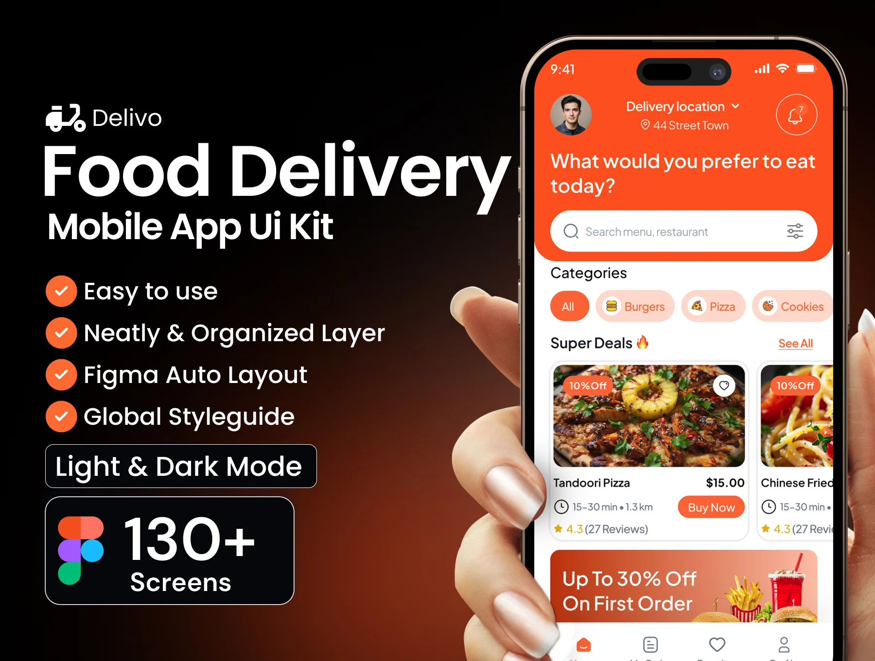 Delivo Food Delivery Mobile App UI Kit