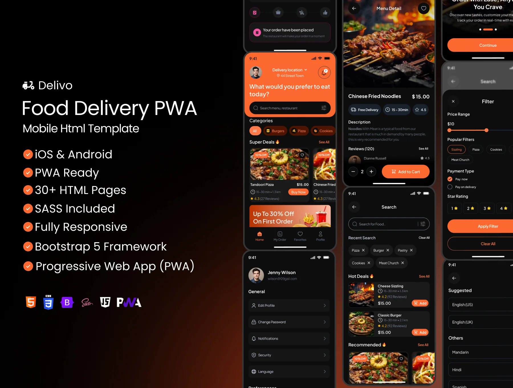 Delivo - Food Delivery PWA Mobile Html Template