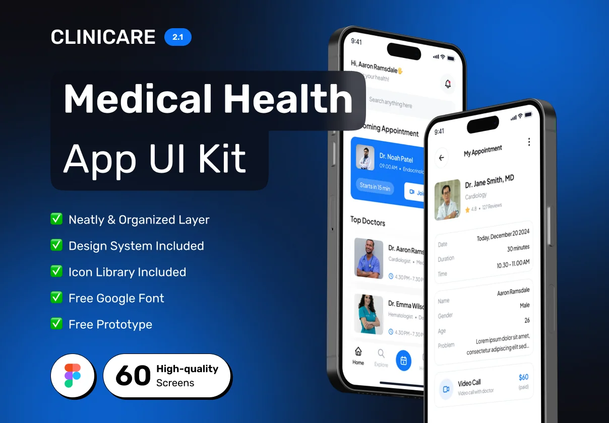 CLINICARE - Medical Health Premium App UI Kit