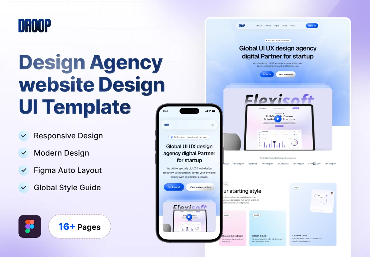 Design Agency Website Design UI Template - Droop