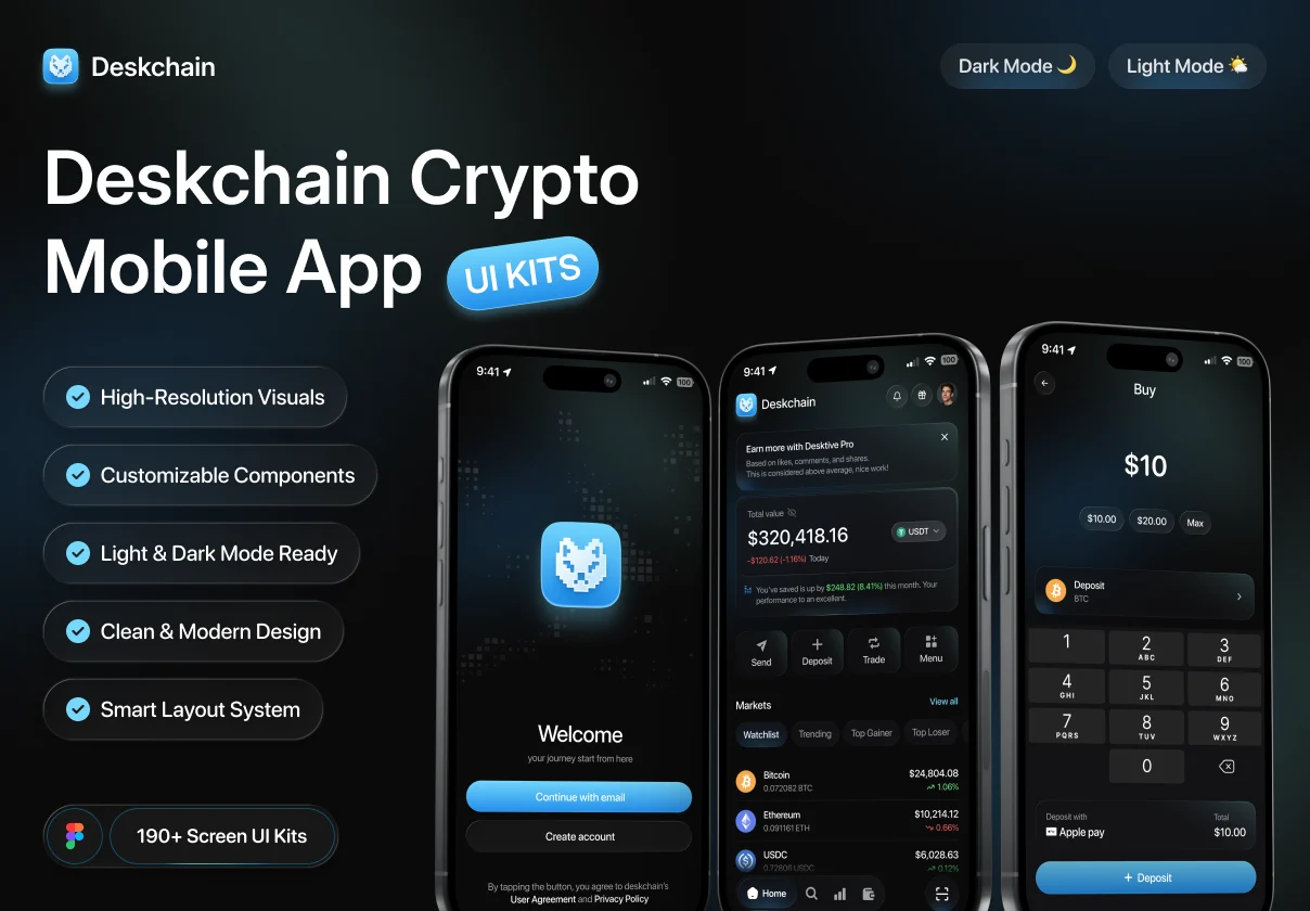 Deskchain – Crypto Mobile App UI KIT
