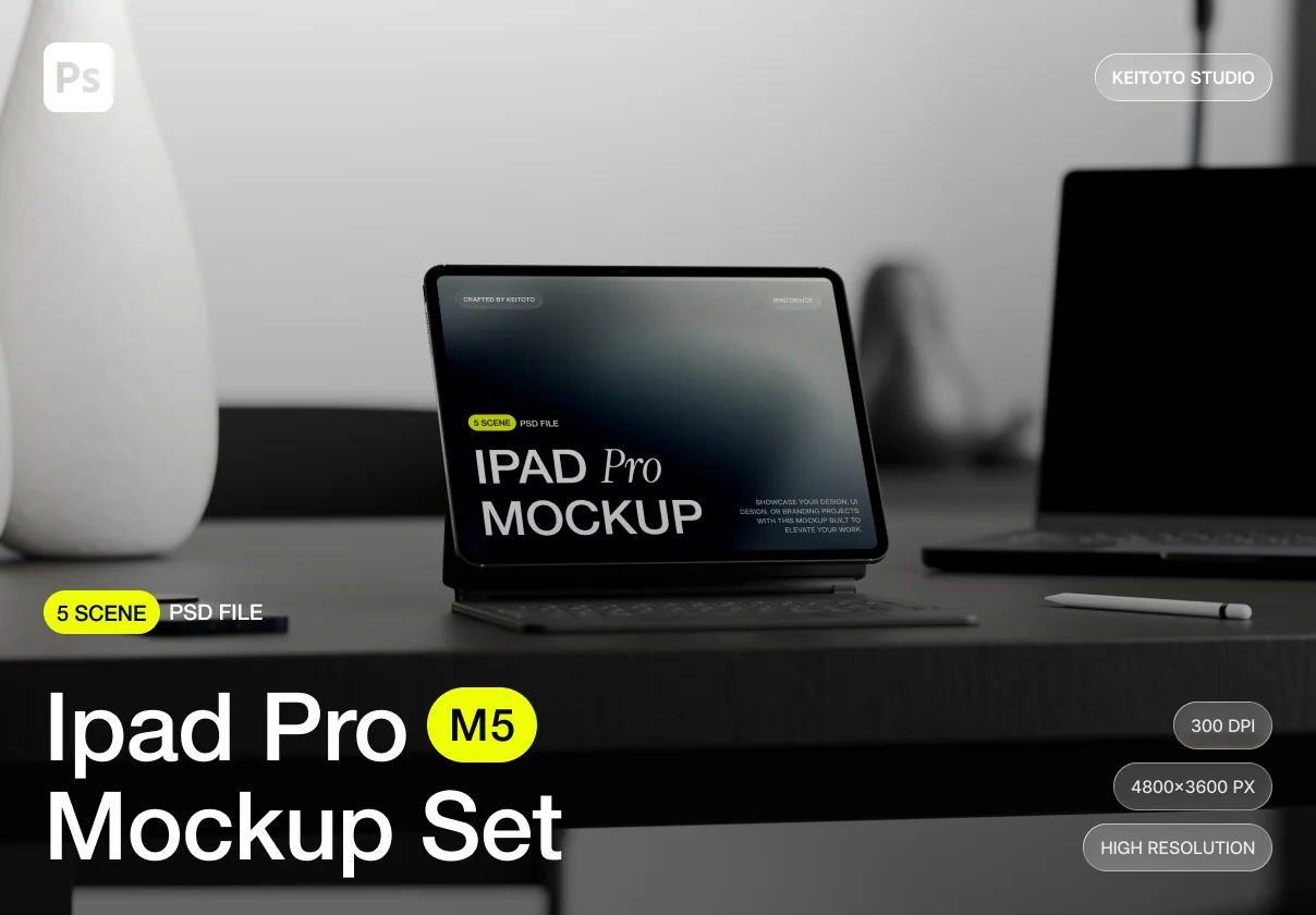 Deskform iPad Pro Mockup Minimal Dark Workspace Set