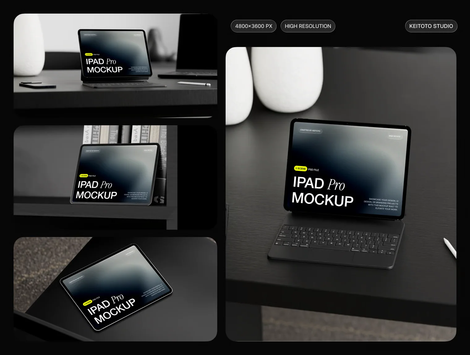 Deskform iPad Pro Mockup Minimal Dark Workspace Set 2