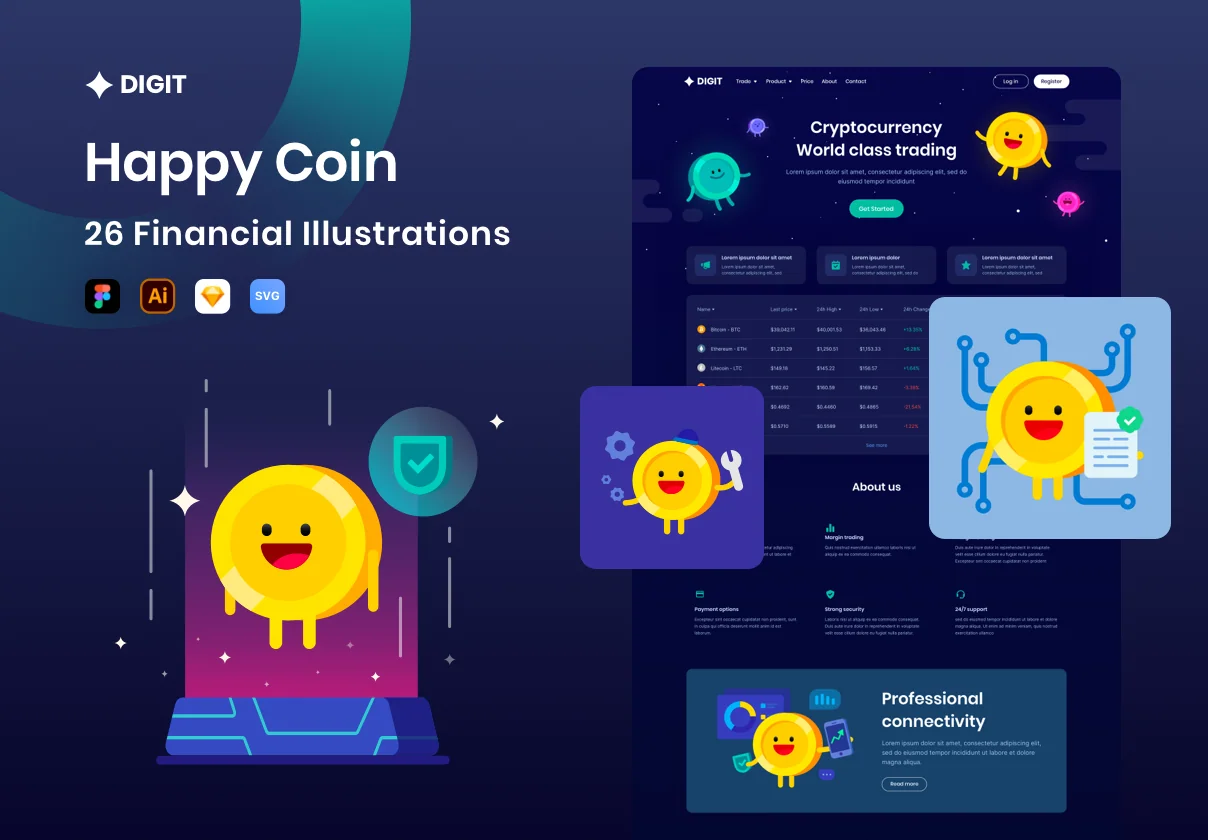 Digit Coin Illustration pack