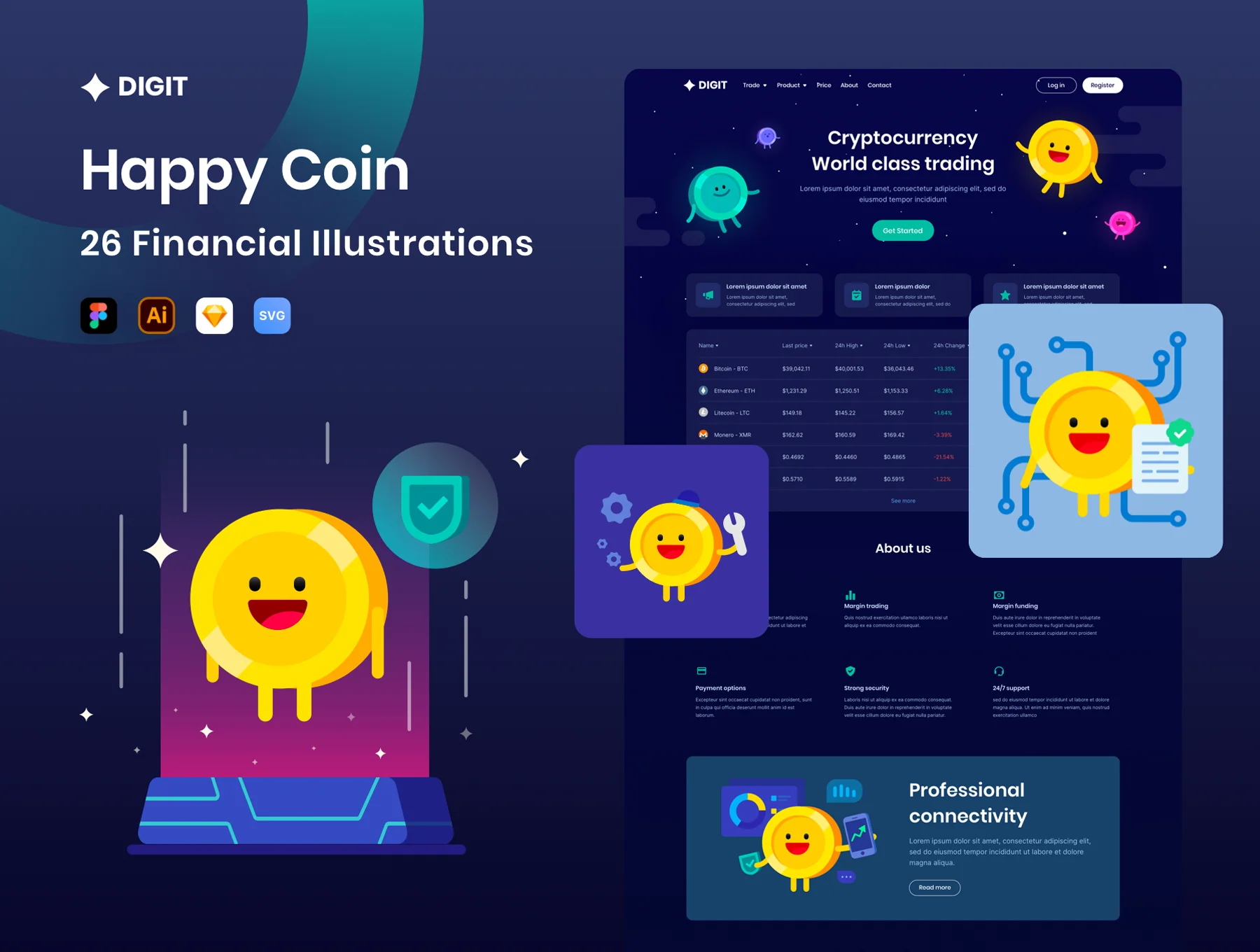 Digit Coin Illustration pack
