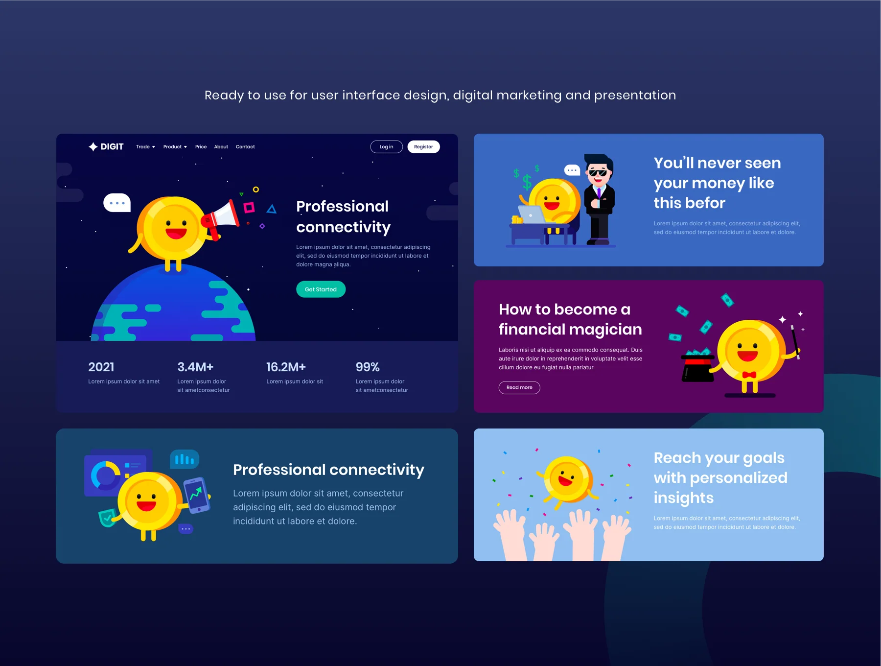 Digit Coin Illustration pack 4