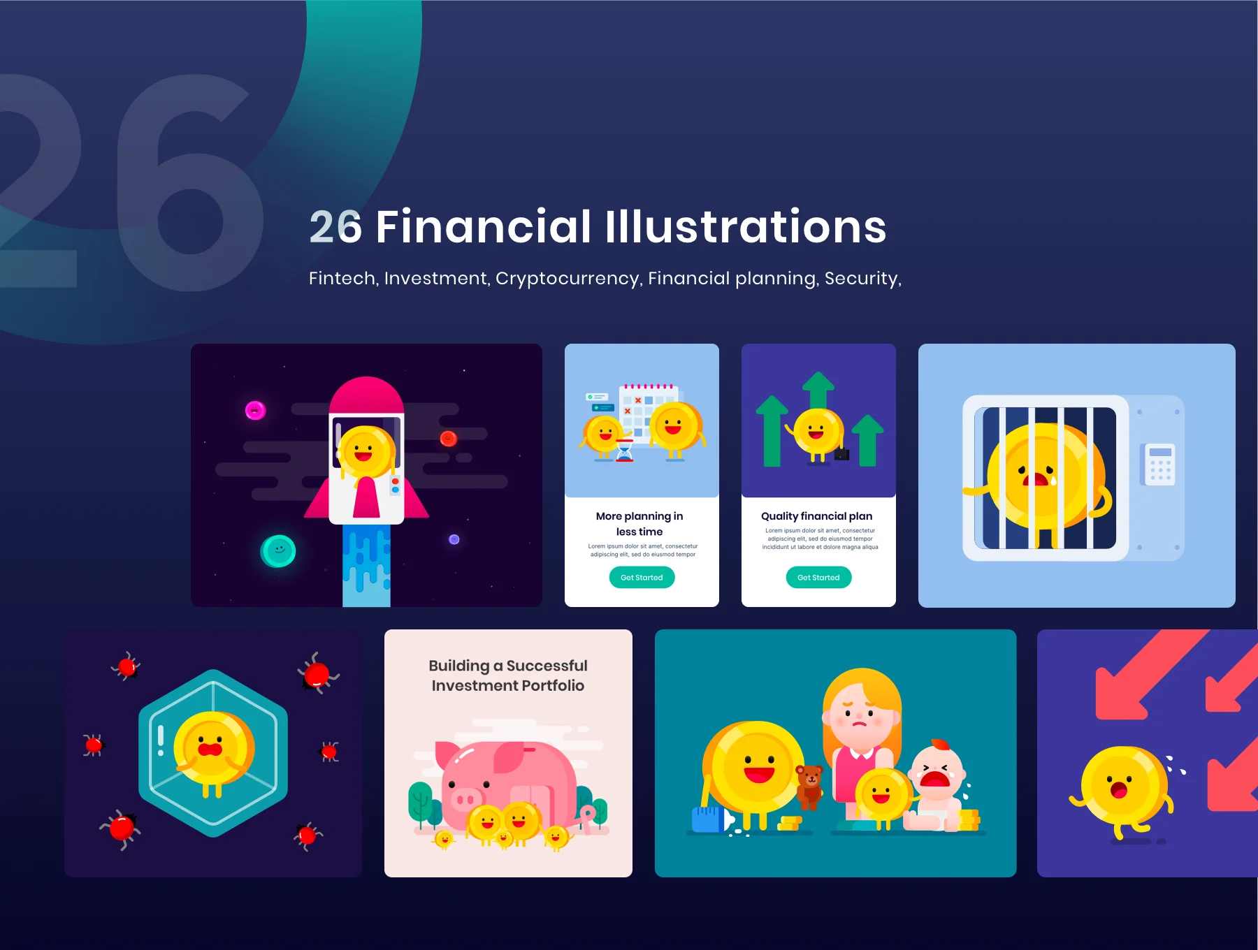 Digit Coin Illustration pack 6