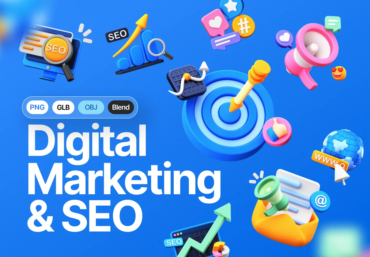 Digital Marketing And SEO 3D Icons Pack
