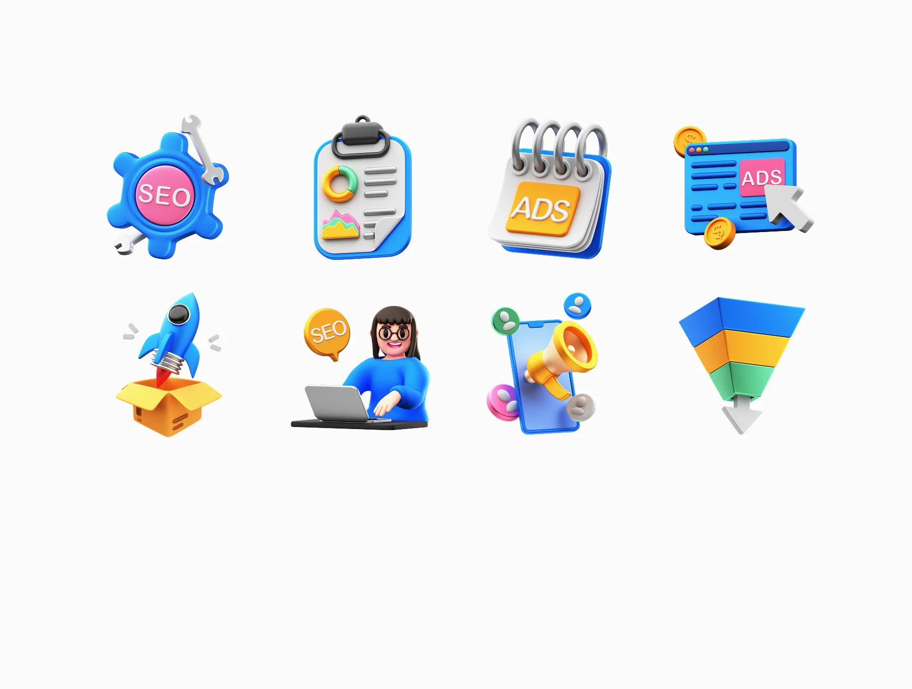 Digital Marketing And SEO 3D Icons Pack 4