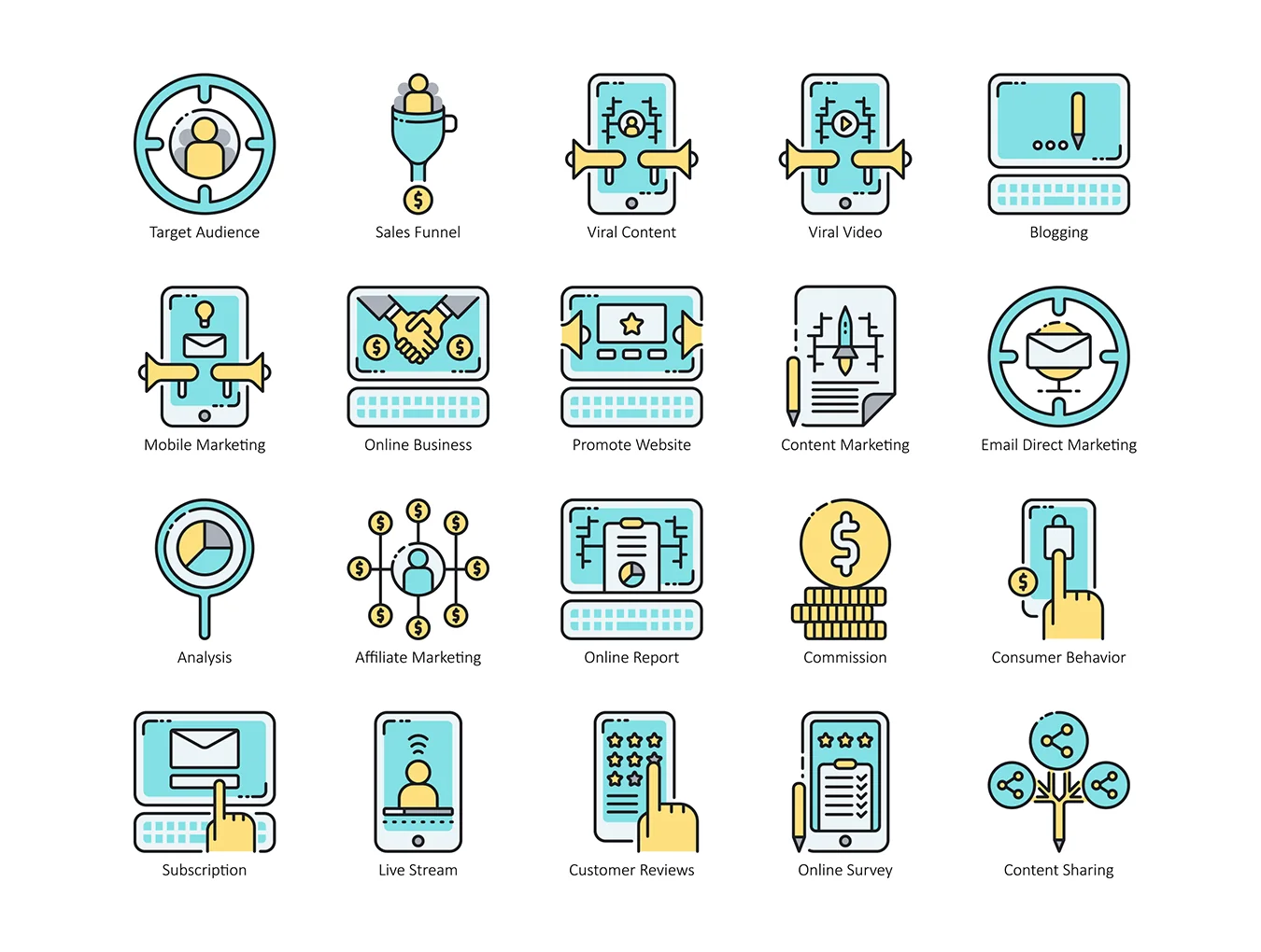 88 Digital Marketing Icons | Aqua Series 2