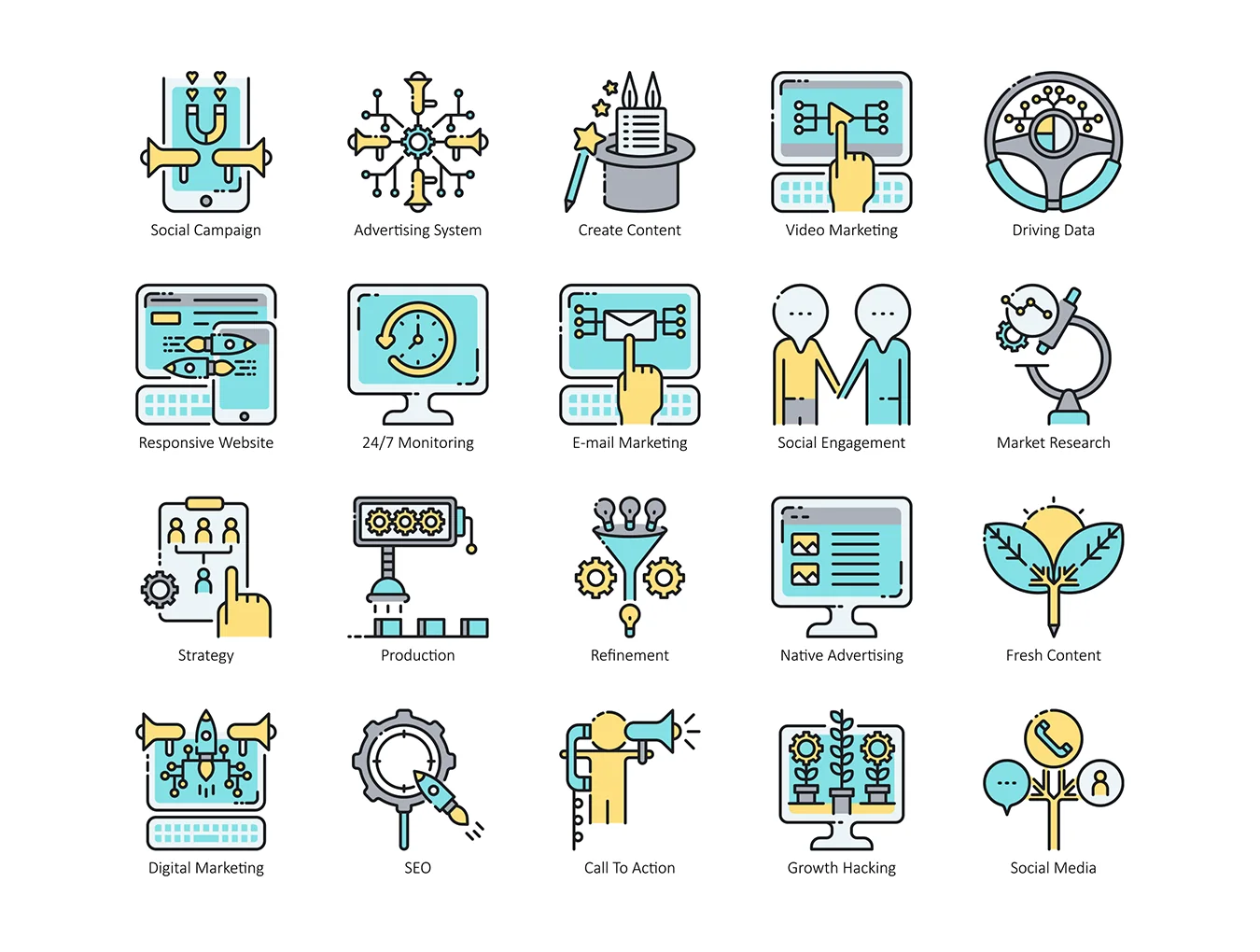 88 Digital Marketing Icons | Aqua Series 3
