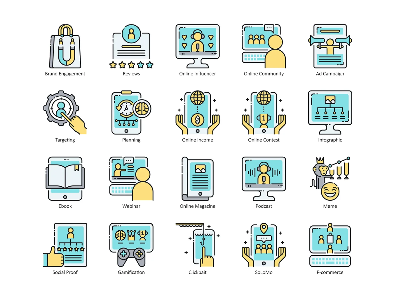 88 Digital Marketing Icons | Aqua Series 4