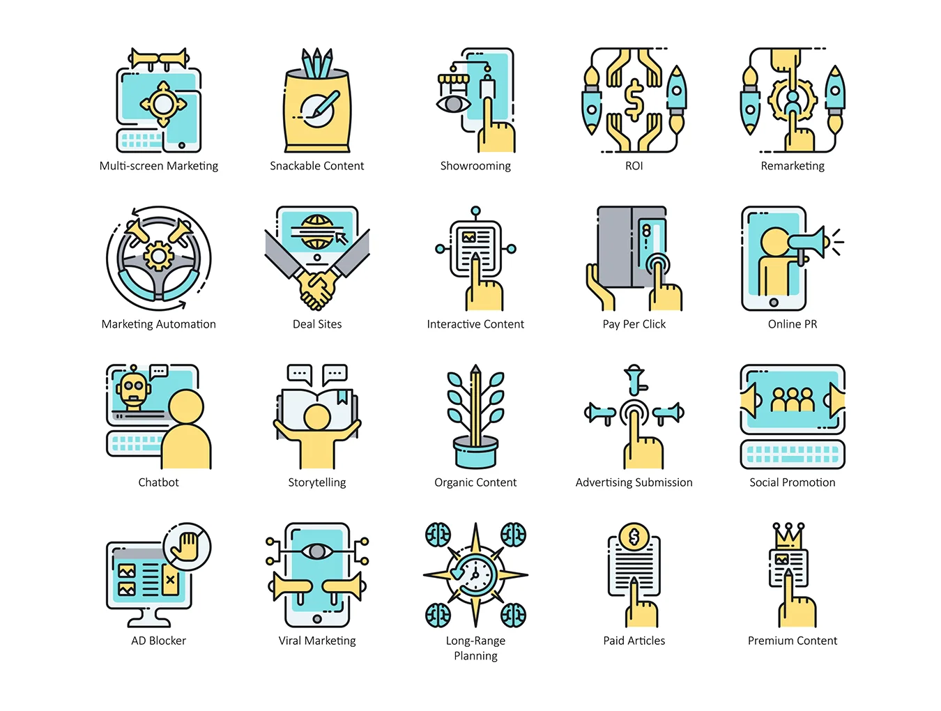 88 Digital Marketing Icons | Aqua Series 5