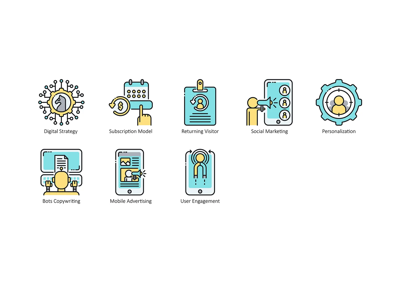 88 Digital Marketing Icons | Aqua Series 6
