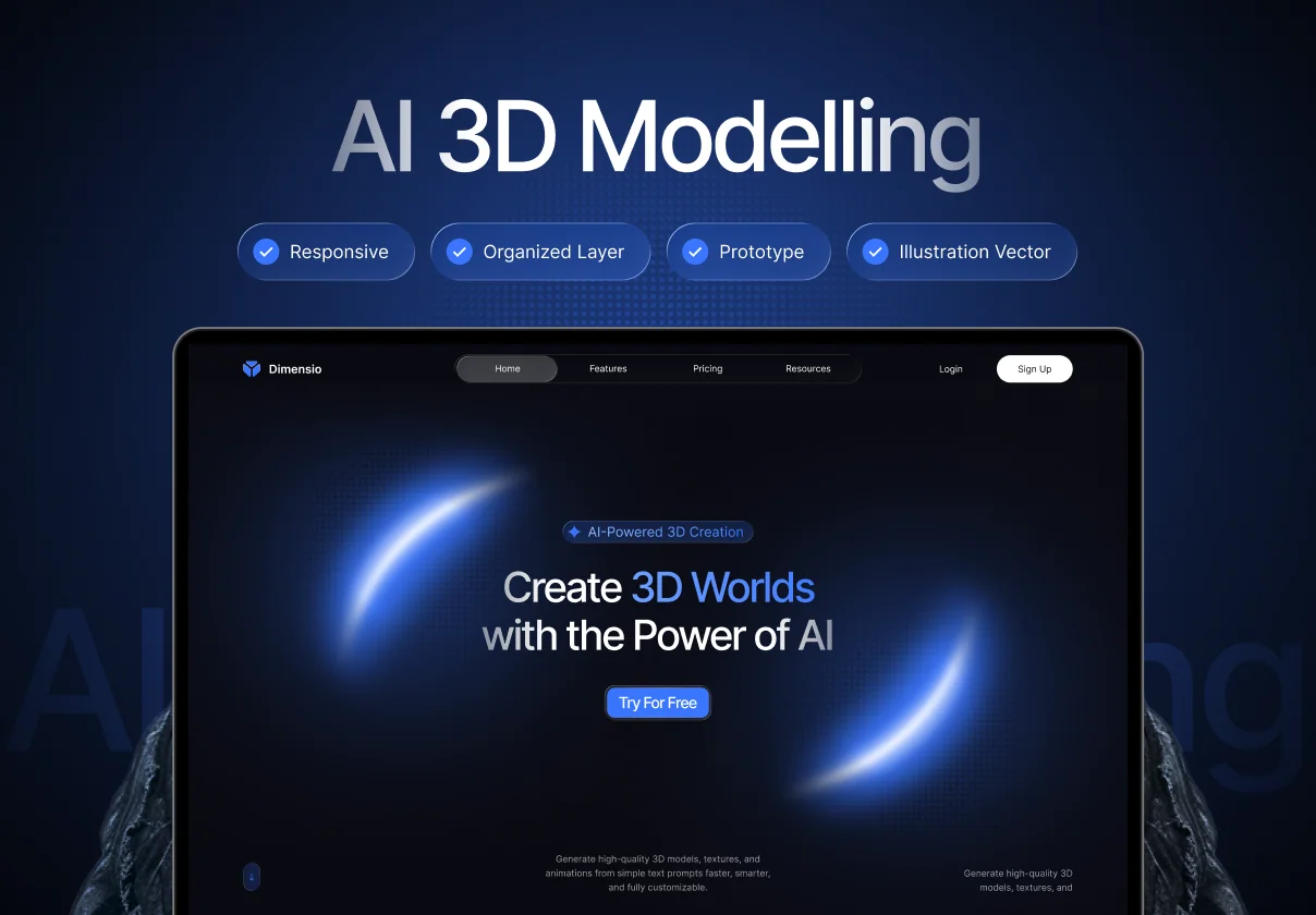 Dimensio - AI 3D Modelling Landing Page UI Kit