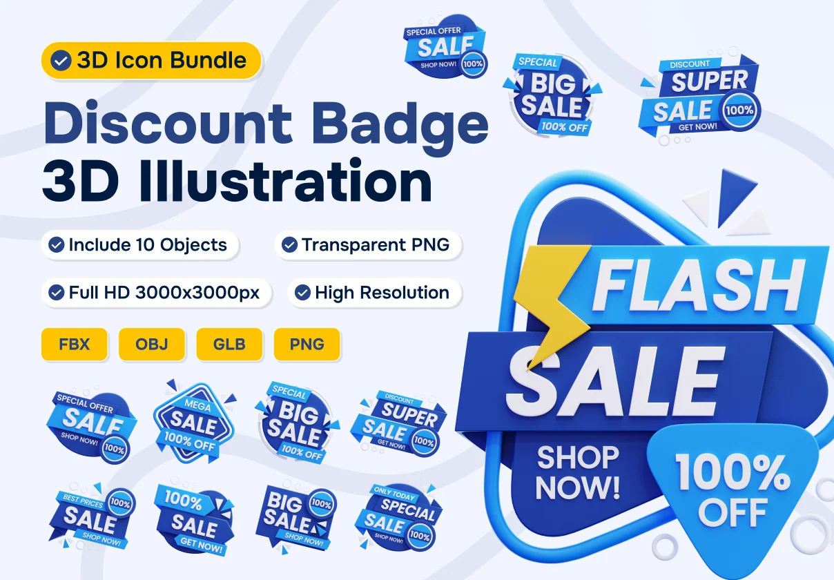 Discount Badge 3D Icon Set