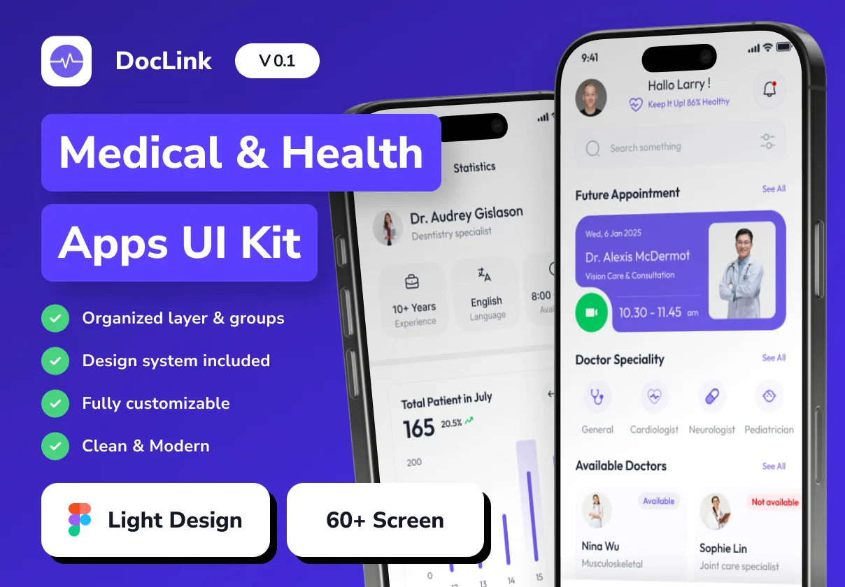 DocLink - Medical & Health Mobile App UI Kit