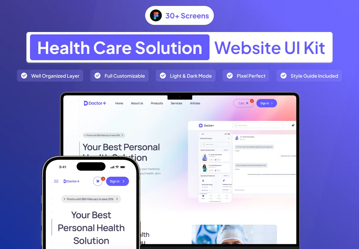 Doctor+ Health Care Solution Website UI Kit