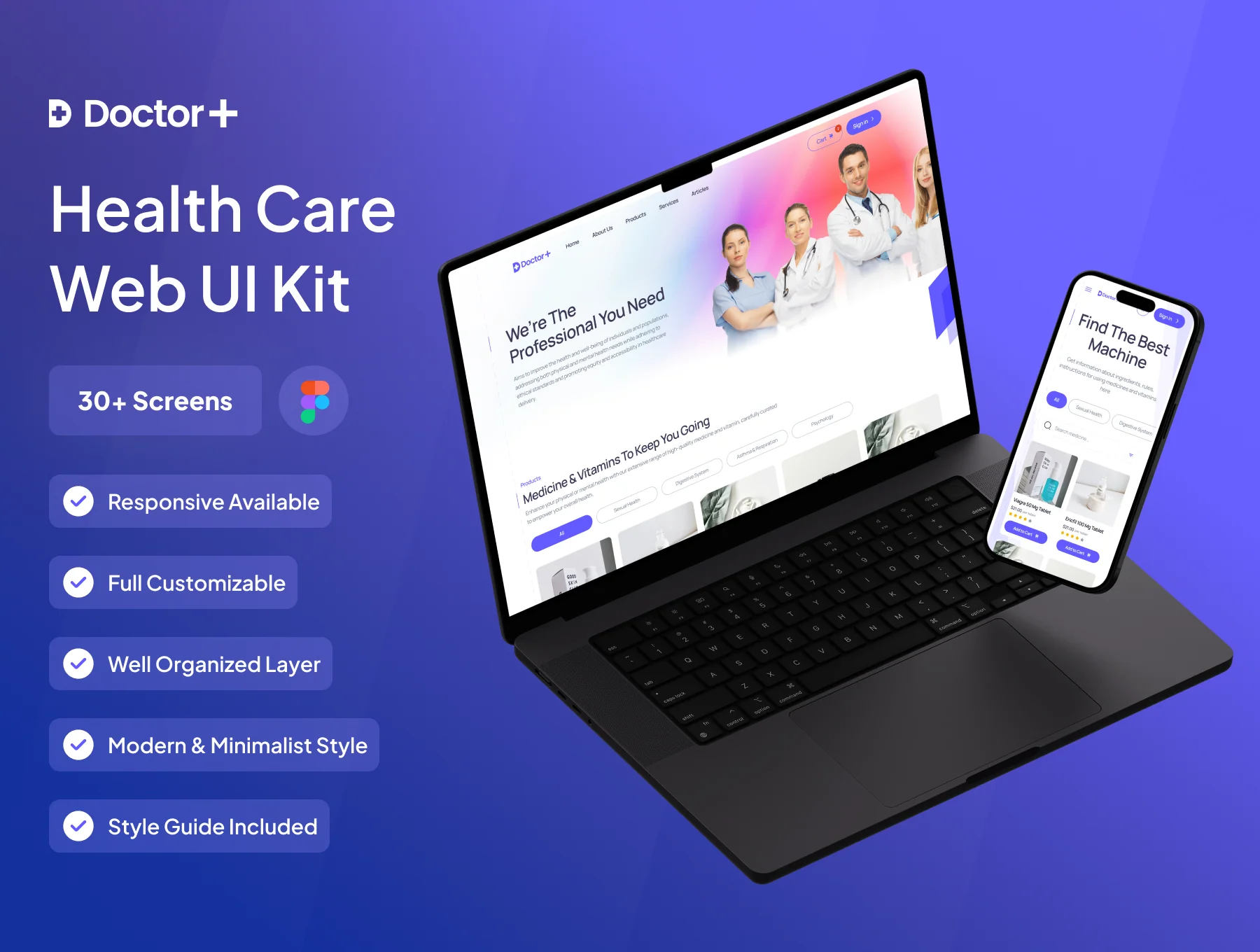 Doctor+ Health Care Solution Website UI Kit
