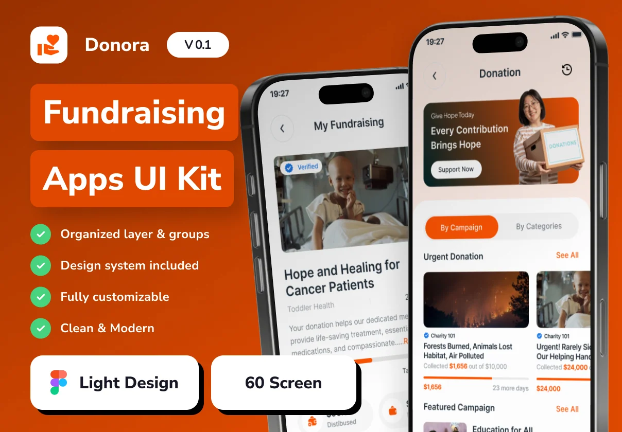 Donora - Fundraising Mobile App UI Kit