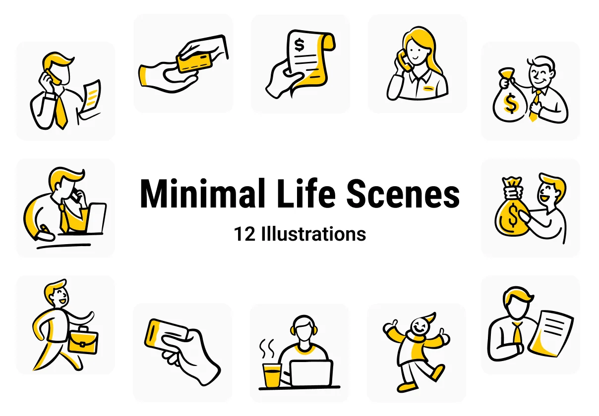Doodle Banking Scenes - Yellow – Yellow Accent Doodles