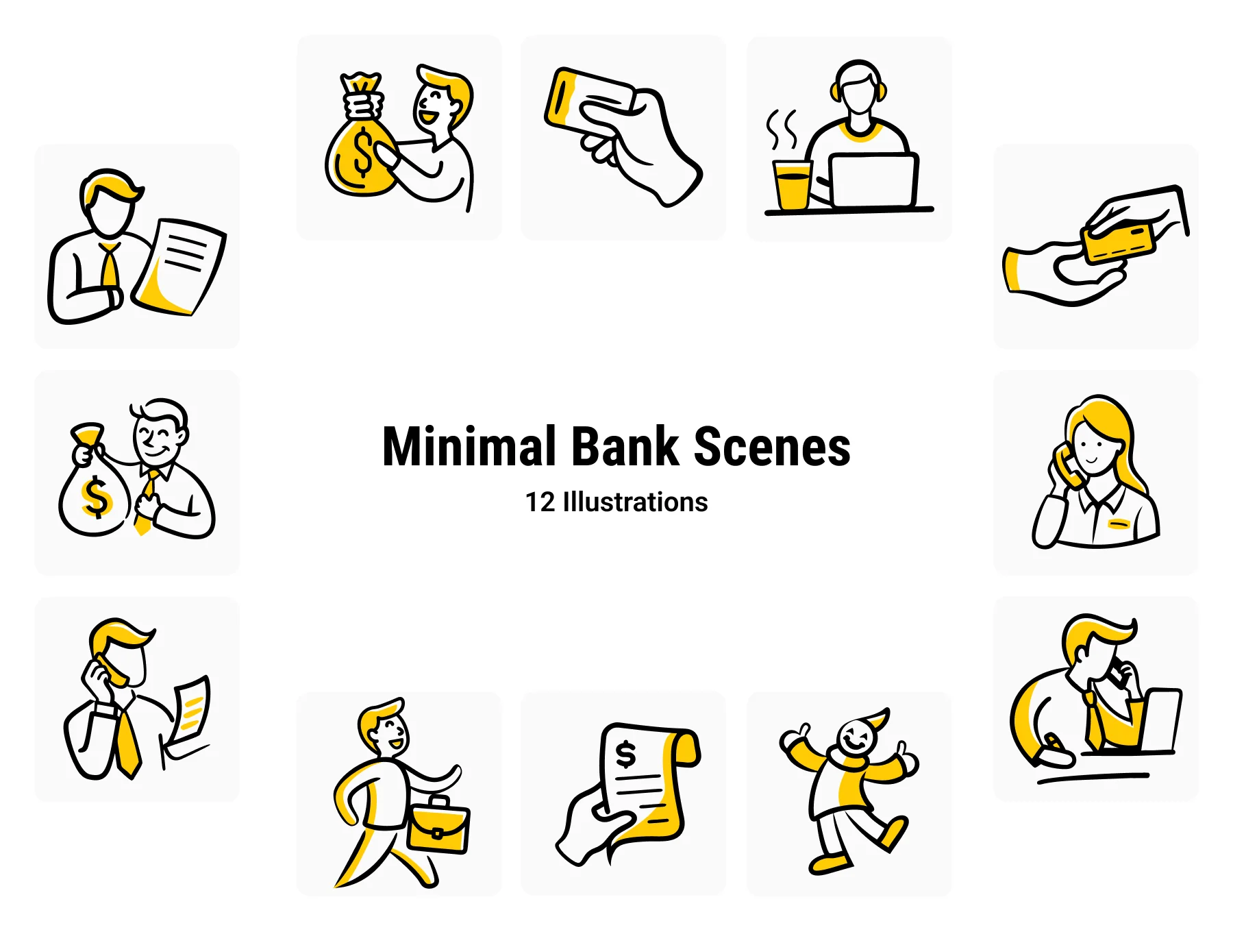 Doodle Banking Scenes - Yellow – Yellow Accent Doodles