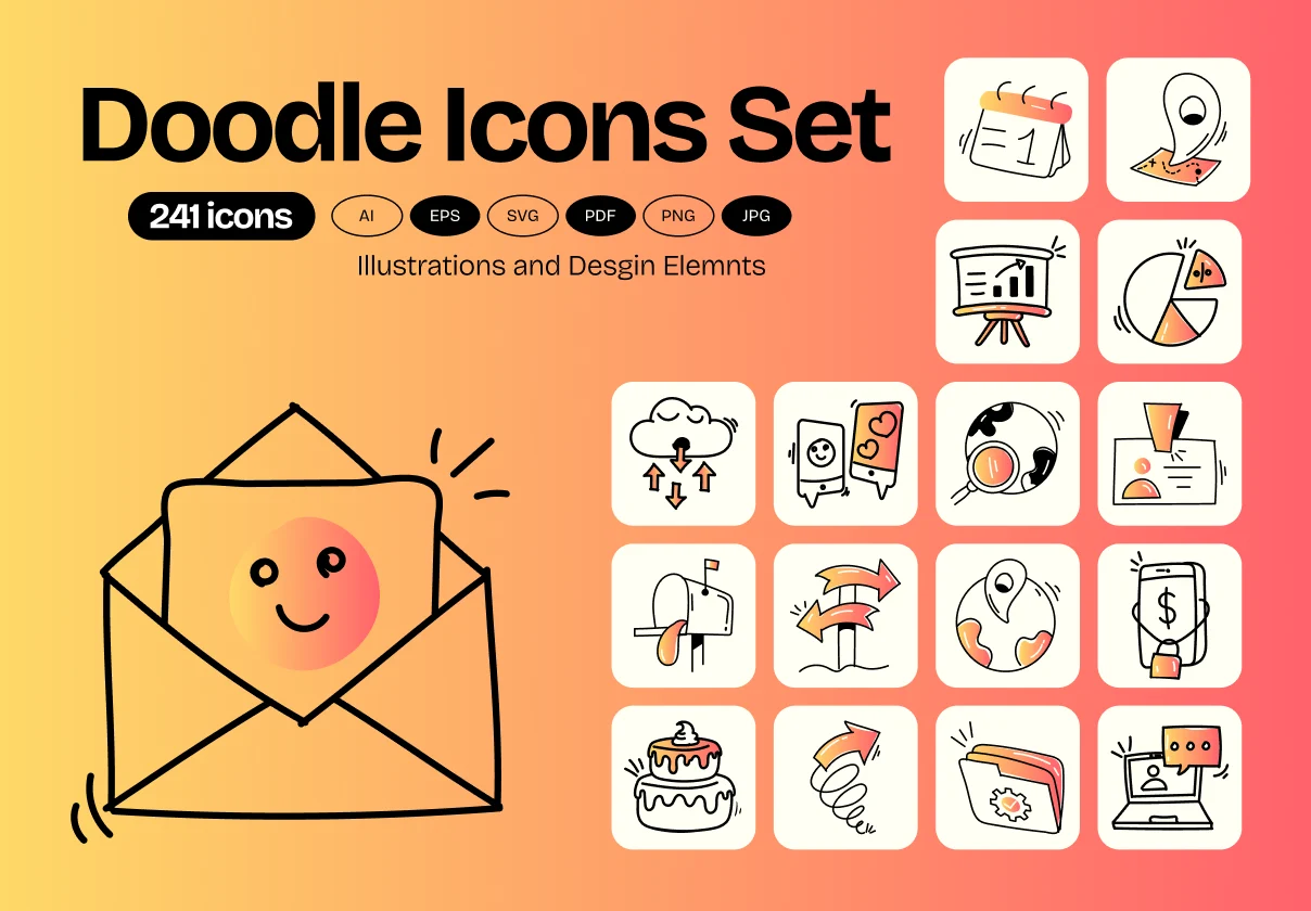 Doodle Icons Set – 241 Hand-Drawn Icons for UI & Product Design