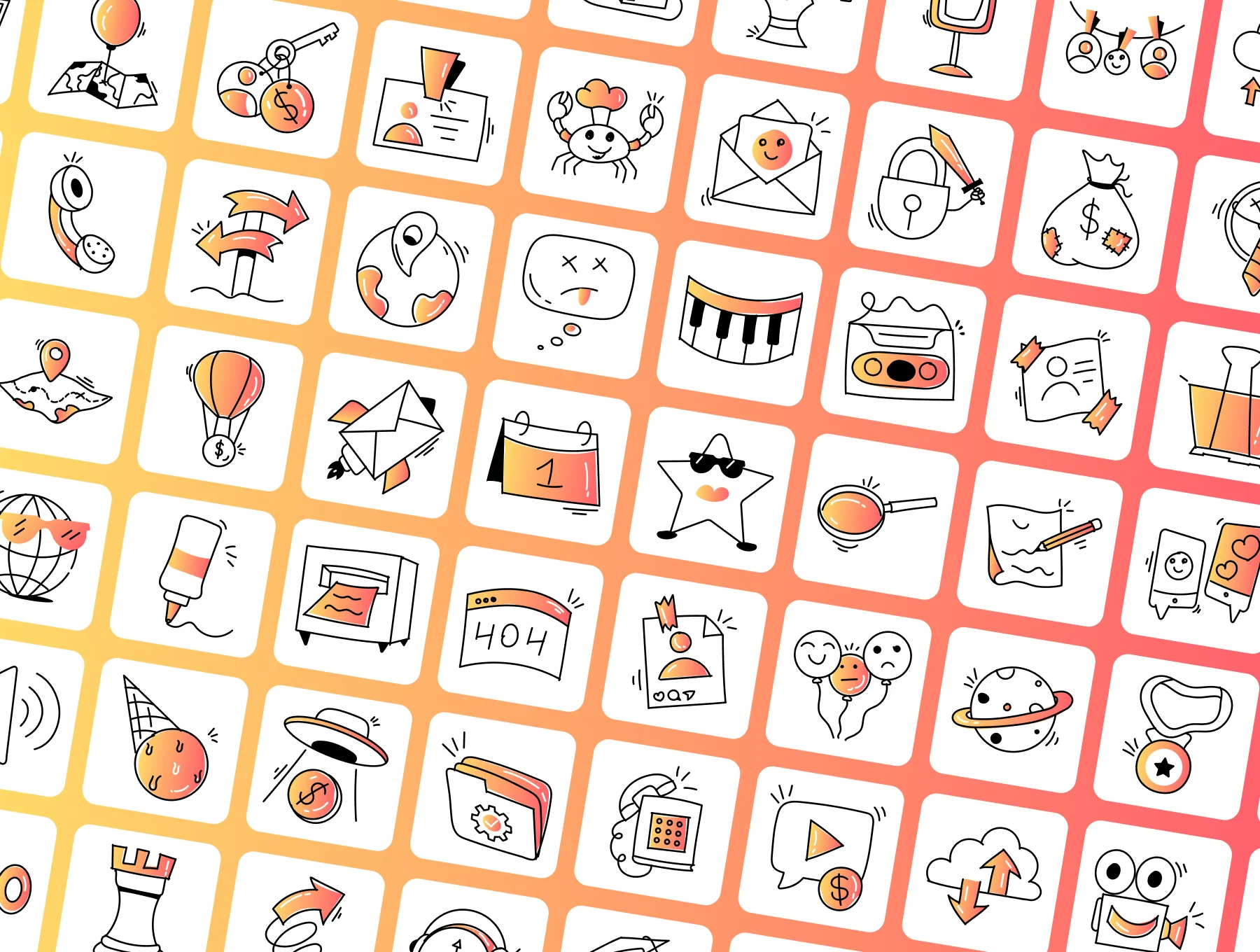 Doodle Icons Set – 241 Hand-Drawn Icons for UI & Product Design 5