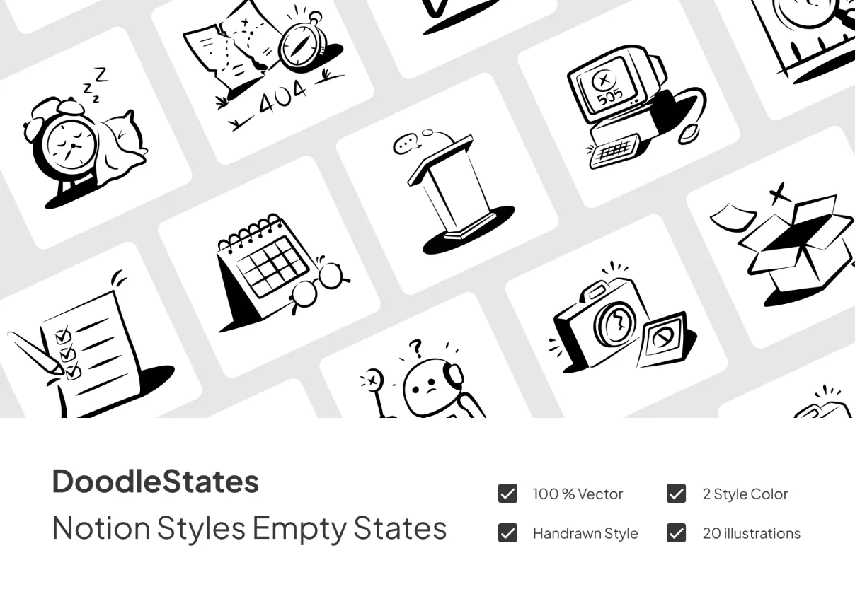 Doodle States - Notion Styles Empty States Illustrations