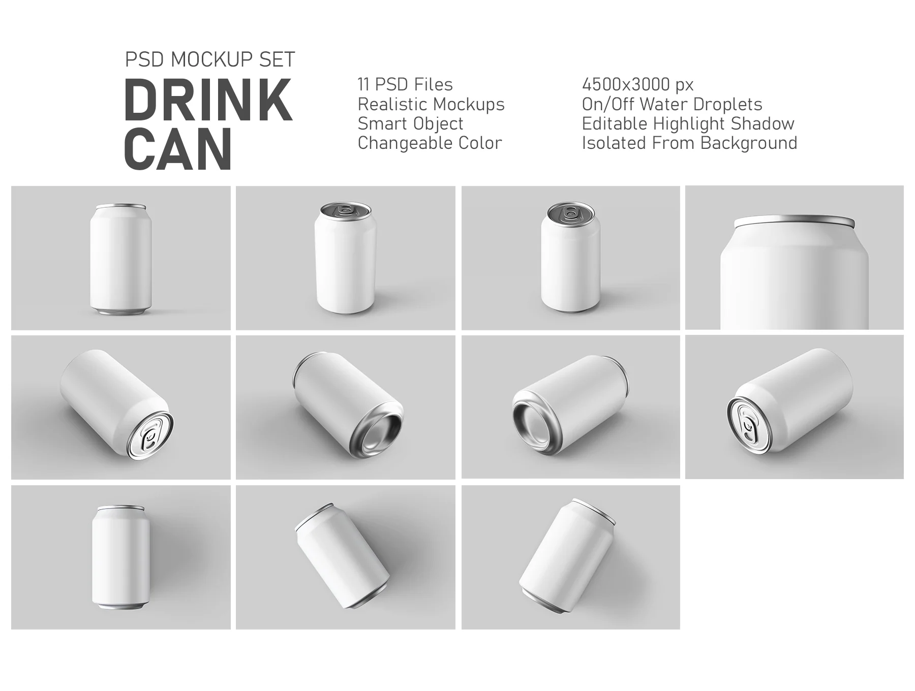Drink Can 330ml PSD Mockup Set 2