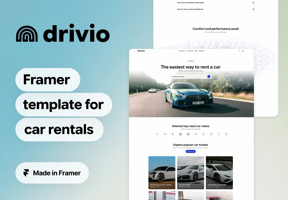 Drivio - car rental template for Framer