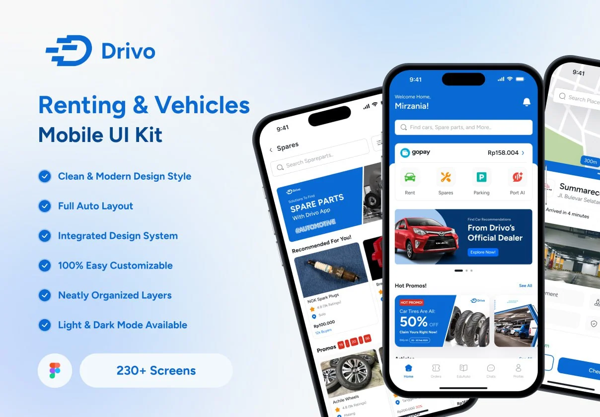 Drivo - Rental & Vehicles App UI Kit