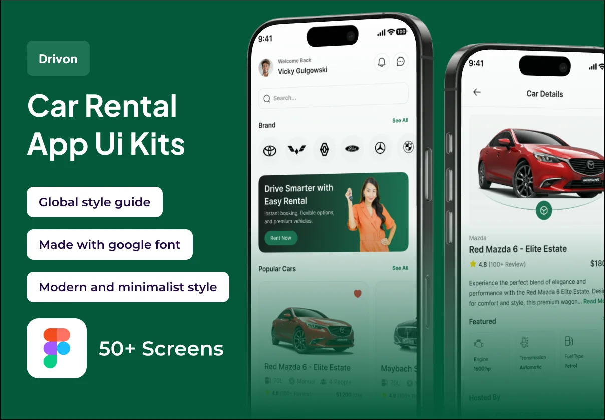 Drivon - Car Rental Premium UI KIts App