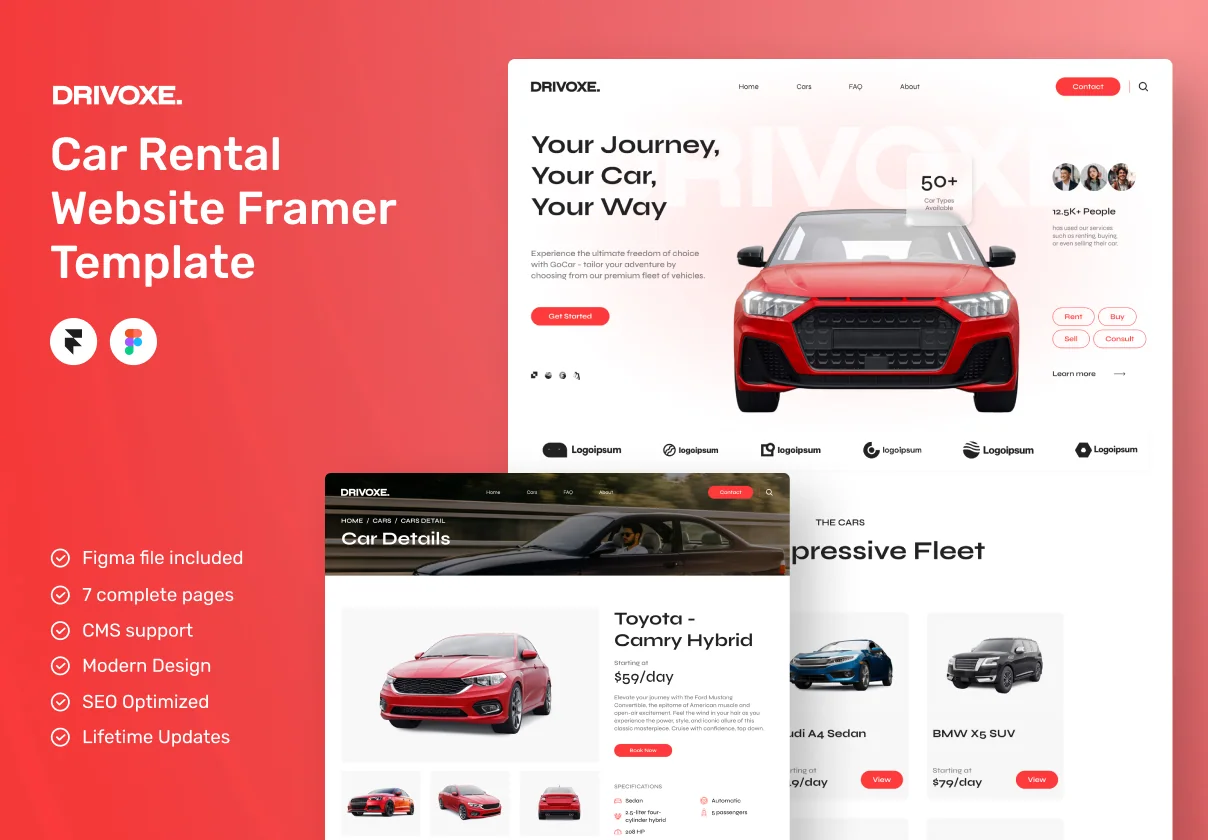 Drivoxe - Car Rental Website Framer Template