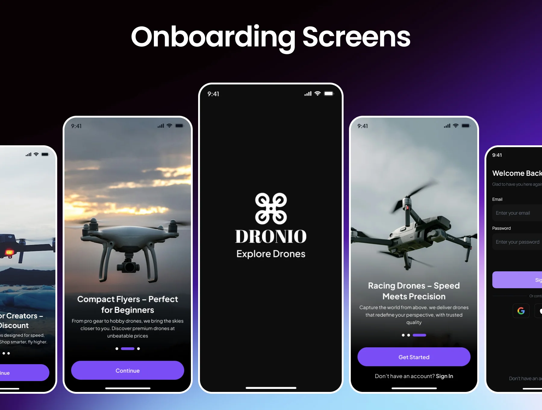 Dronio Drone Selling E-Commerce App UI Kit 3