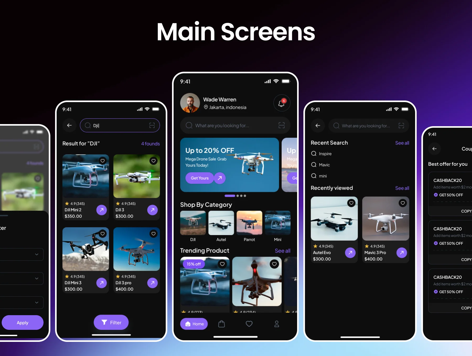 Dronio Drone Selling E-Commerce App UI Kit 5