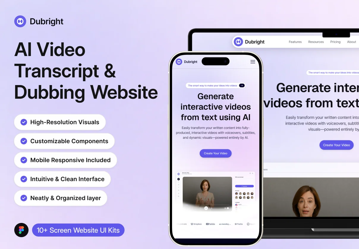 Dubright — AI Video Transcription & Dubbing Website Kit
