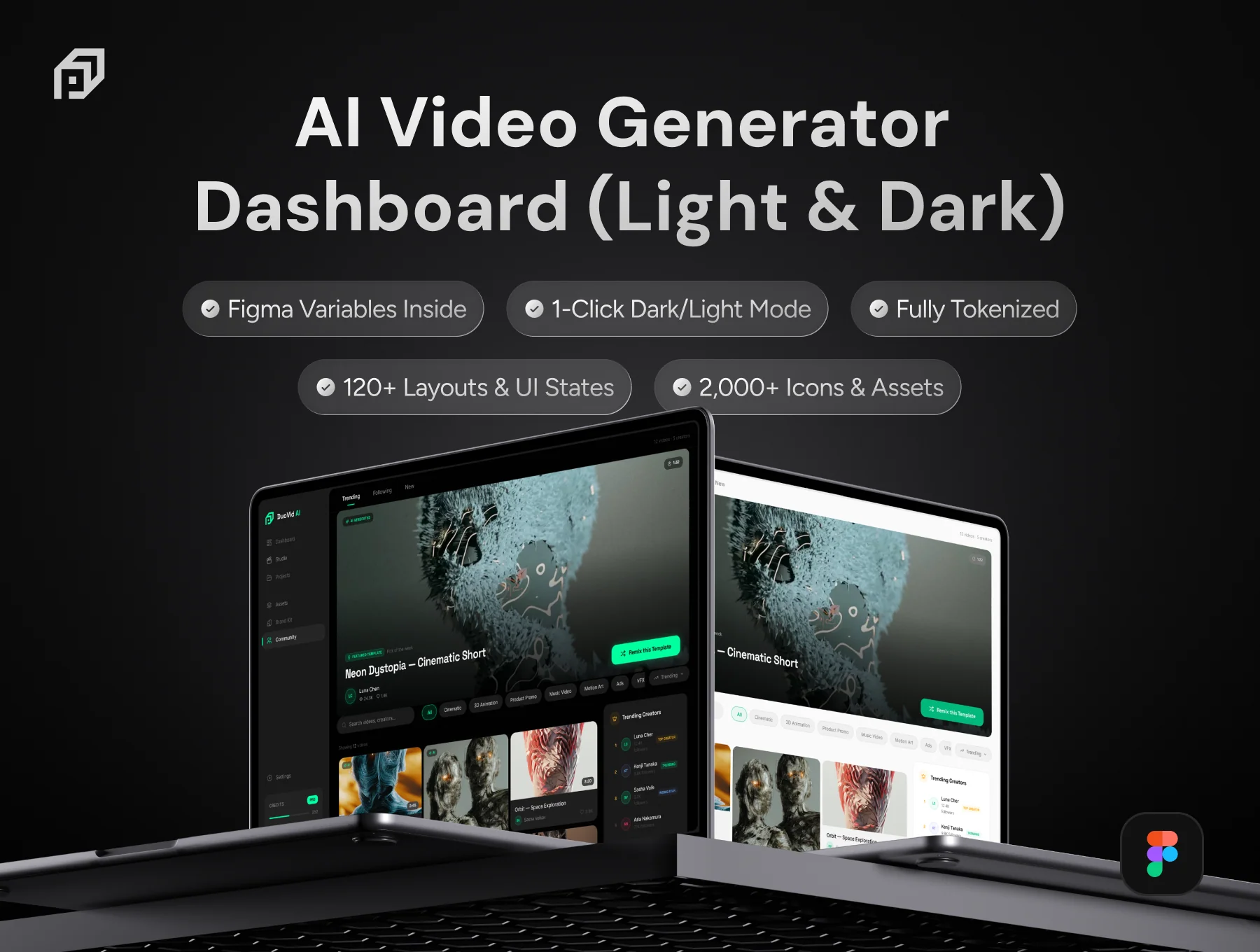 DuoVid - AI Video Generator Dashboard (Light & Dark)